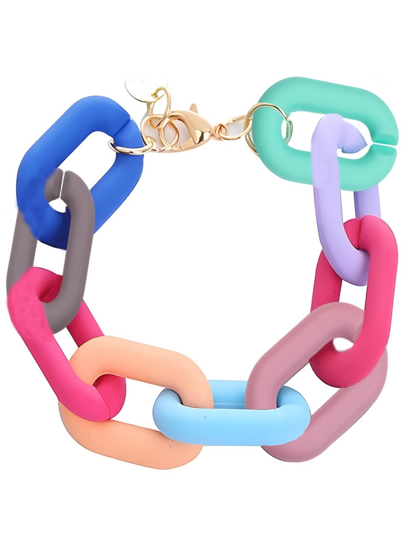 Chunky Colourful Resin Chain Bracelet for Women, Neon Plastic Rainbow Jewelry, Y2K Dopamine Aesthetic, Beach Party Bangle, Gift Box Pack