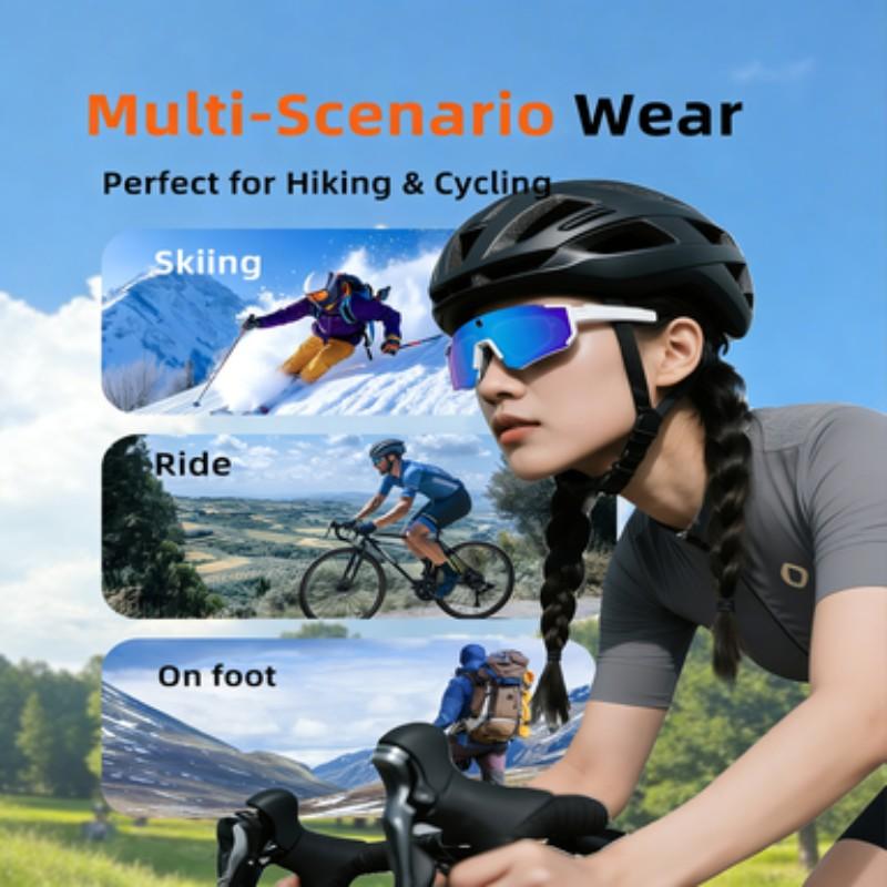 Smart Sports Glasses with Camera, 2K Photo/1200P Video Recording Wearable Glasses, IP54 Waterproof Multifunctional Wireless Audio Bluetooth Glasses with Headphone, Outdoor Sports Polarized Sunglasses with AI Voice Assistant, UV Protection Eyeglass