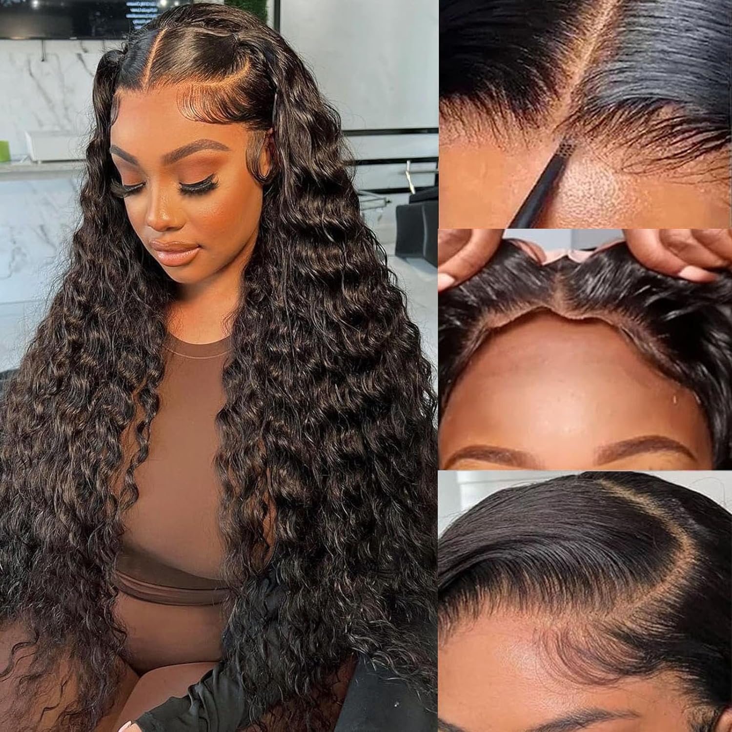 Bling Hair Deep Wave Wear And Go Glueless Wigs 6x4 Lace Closure Human Hair Pre Plucked Pre Cut For Beginners Deep Curly Wig Human Hair Wigs For Women 180% Density 26 28 30 Inch