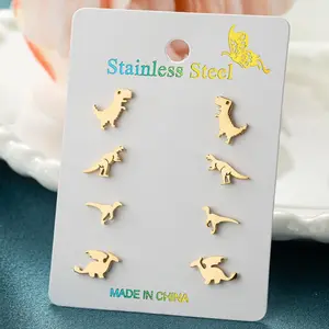 Tiny Tyrannosaurus Earings Punk Stainless Steel Dinosaur Earrings Sets for Women Ear Cartilage Stud Pendientes Gifts