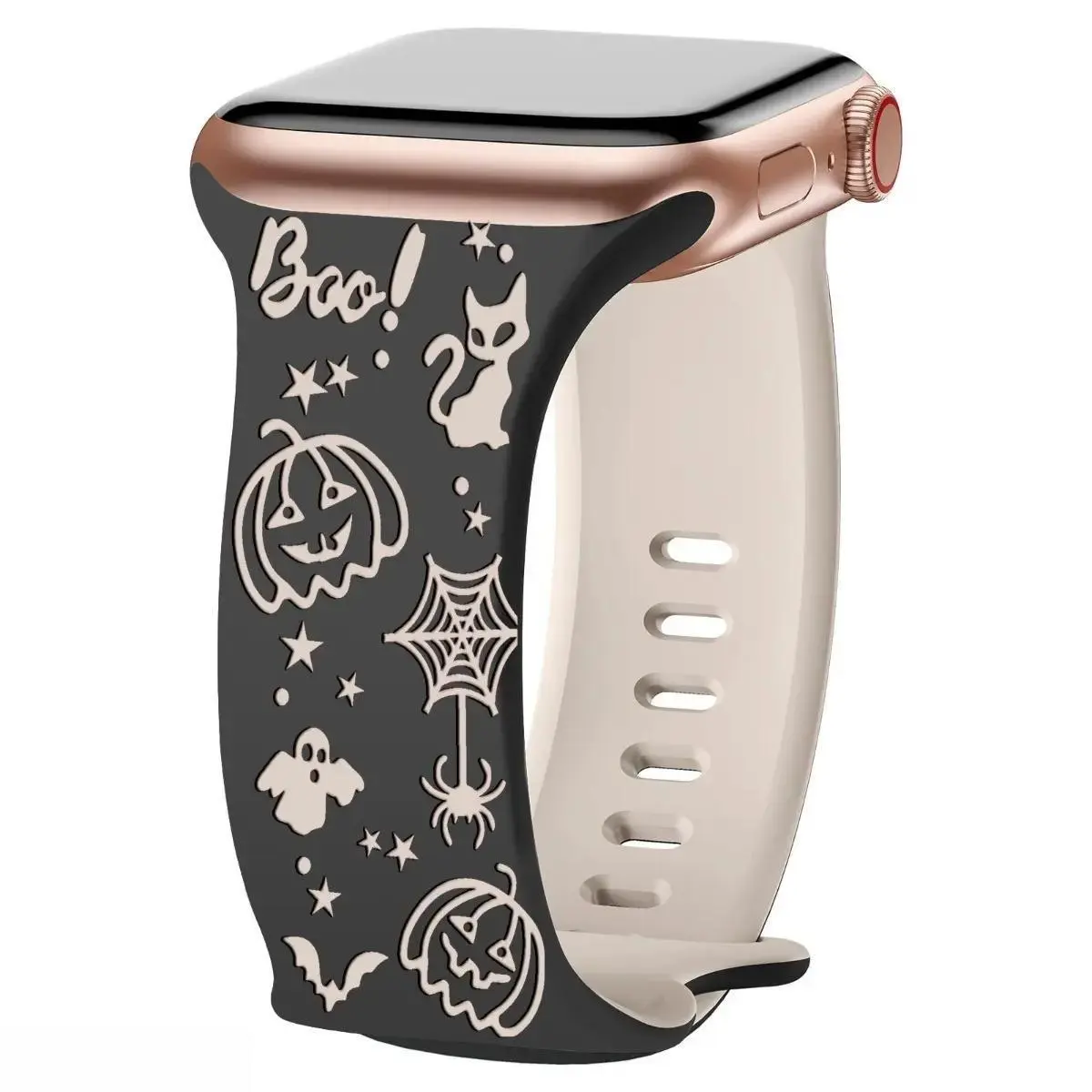 Spooky Season Halloween Engraved Silicone Watch Band - Laser Carved Pumpkin Ghost Bat Strap, Breathable Butterfly Buckle Festival Wristband Replacement For Apple Watch Ultra Series 11 10 9 8 7 6 SE 49mm 45mm 44mm 42mm 41mm 40mm 38mm