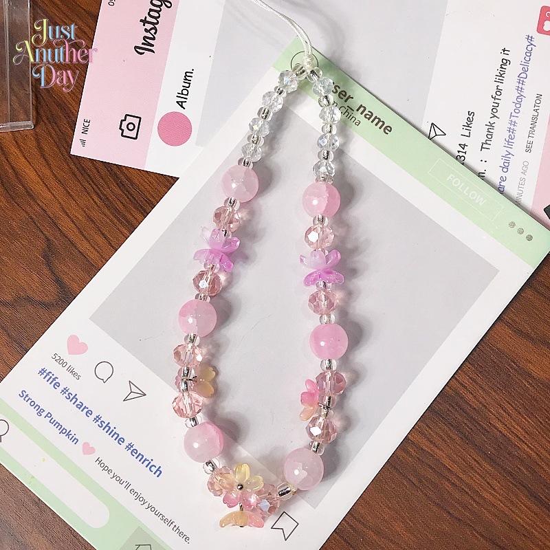 5-Pack Blue Flower Beaded Phone Charm Strap, Acrylic Beaded Wrist Lanyard with Floral & Pearl Details, Universal Chain for Phone Cases, Keychains, CCD Cameras & Bags