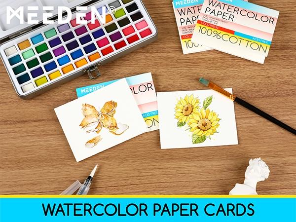 MEEDEN 4" x 3" Blank Watercolor Paper Cards , 5 Pcs Cold Press Mini Watercolor Paper Bulk for Thankyou Card, 100% Cotton Watercolor Paper Postcards for Adults & Students (140lb/300gsm), 5×10 Sheets，ACEO