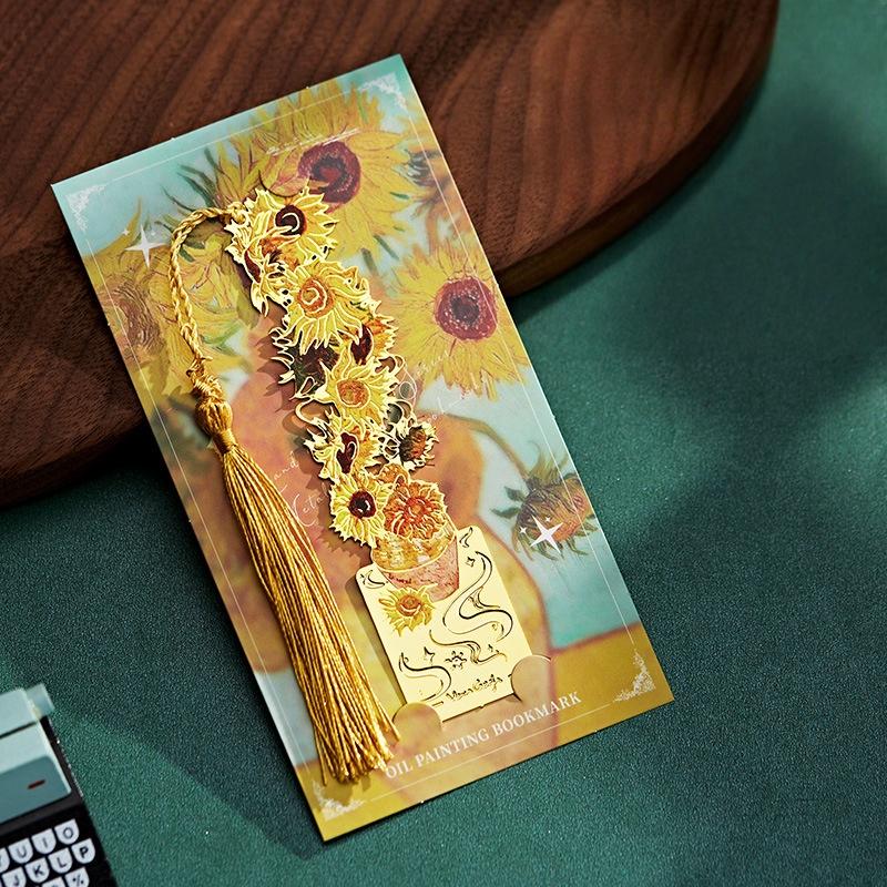 Vintage Van Gogh Oil Painting Metal Bookmark, Book Accessories, with Tassel, Hollow Classical Design, Perfect Gift for Book Lovers
