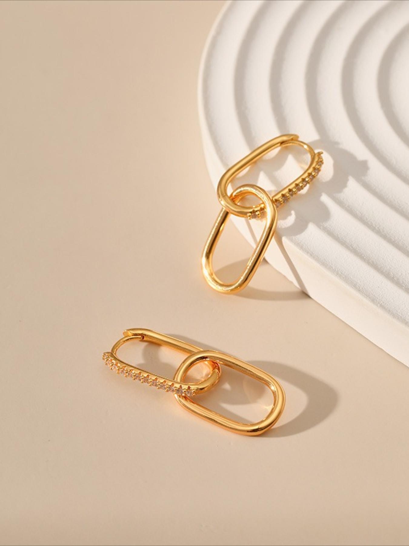 Stylish Double Hoop Earrings 18K Gold Plated Copper Paperclip Design Versatile INS Style Elegant Luxury Ear Cuff Accessories