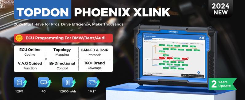 TOPDON Phoenix XLink Scan Tool, Online ECU Coding, Upgraded of Phoenix Plus, Topology Mapping, 41 Services, Bi-Directional Scanner, Guided Function, CAN FD/DoIP, 2 Years Free Update