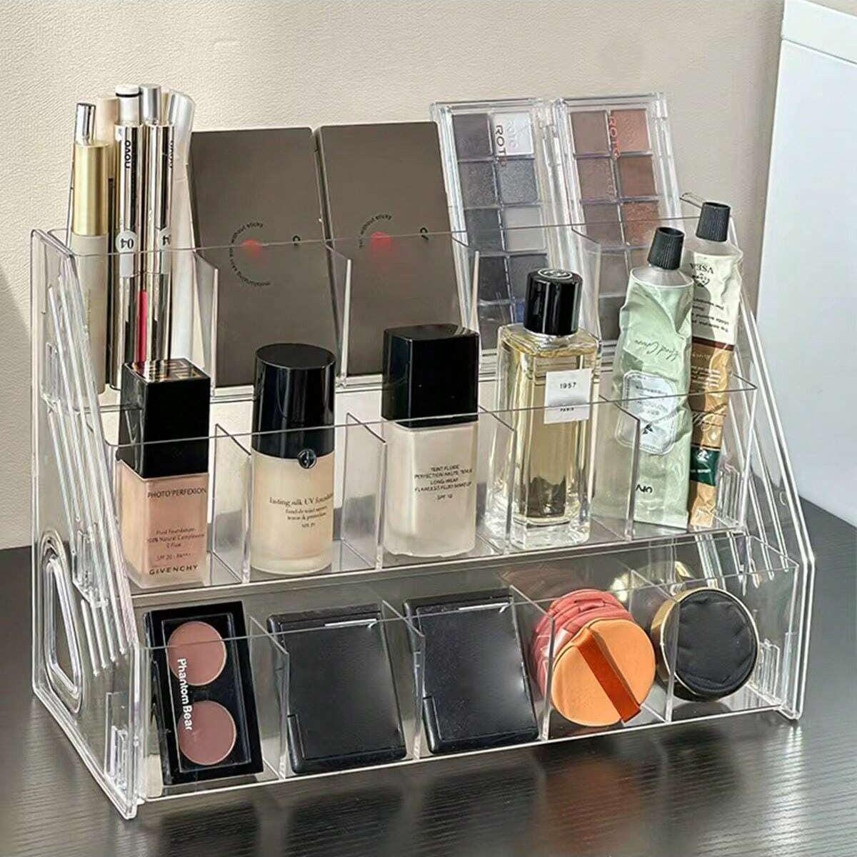 Transparent Acrylic Eyeshadow Palette Organizer, Multi-Layer Cosmetic Storage Rack, Easy Access Drawer Divider, Ideal for Makeup Organization