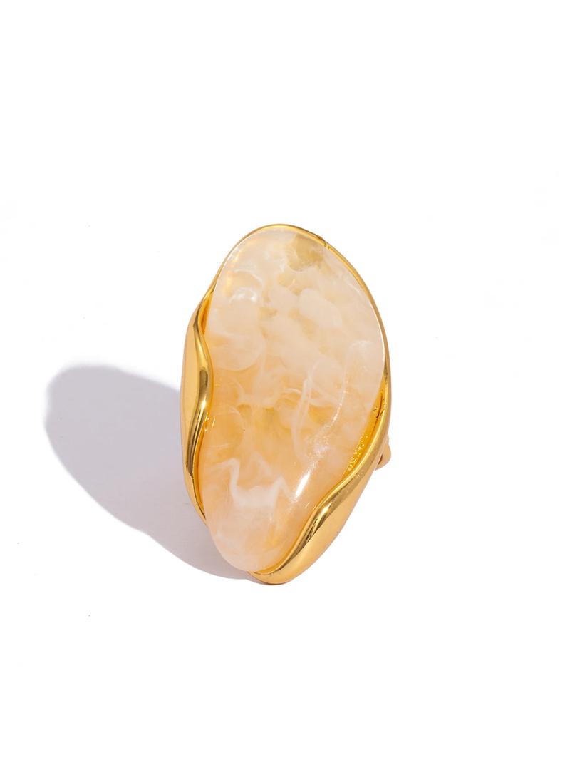 Vintage Marbled Resin Stainless Steel Adjustable Ring, Simple Elegance Women's Daily Versatile Gift, Stylish and Precise Jewelry