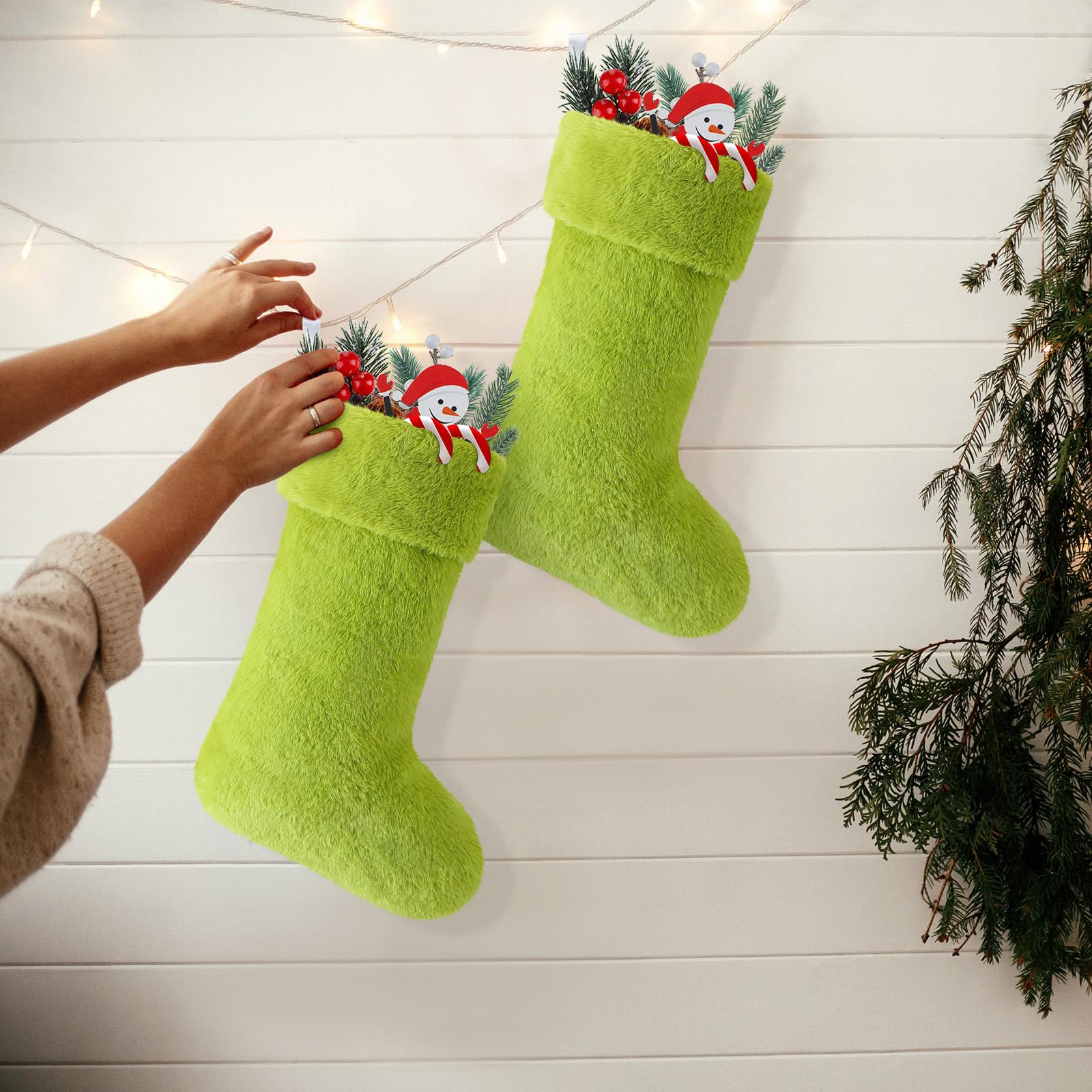Christmas Clearance Sale Christmas Stockings 24/4 Pcs Cute Large Capacity Funny Green Furry Christmas Decor Mini Dot Xmas Stockings Candy Bag Green Christmas Monster Decoration Home Door Wall Fireplace Stocking Stuffer Burr Basket Christmas Gifts