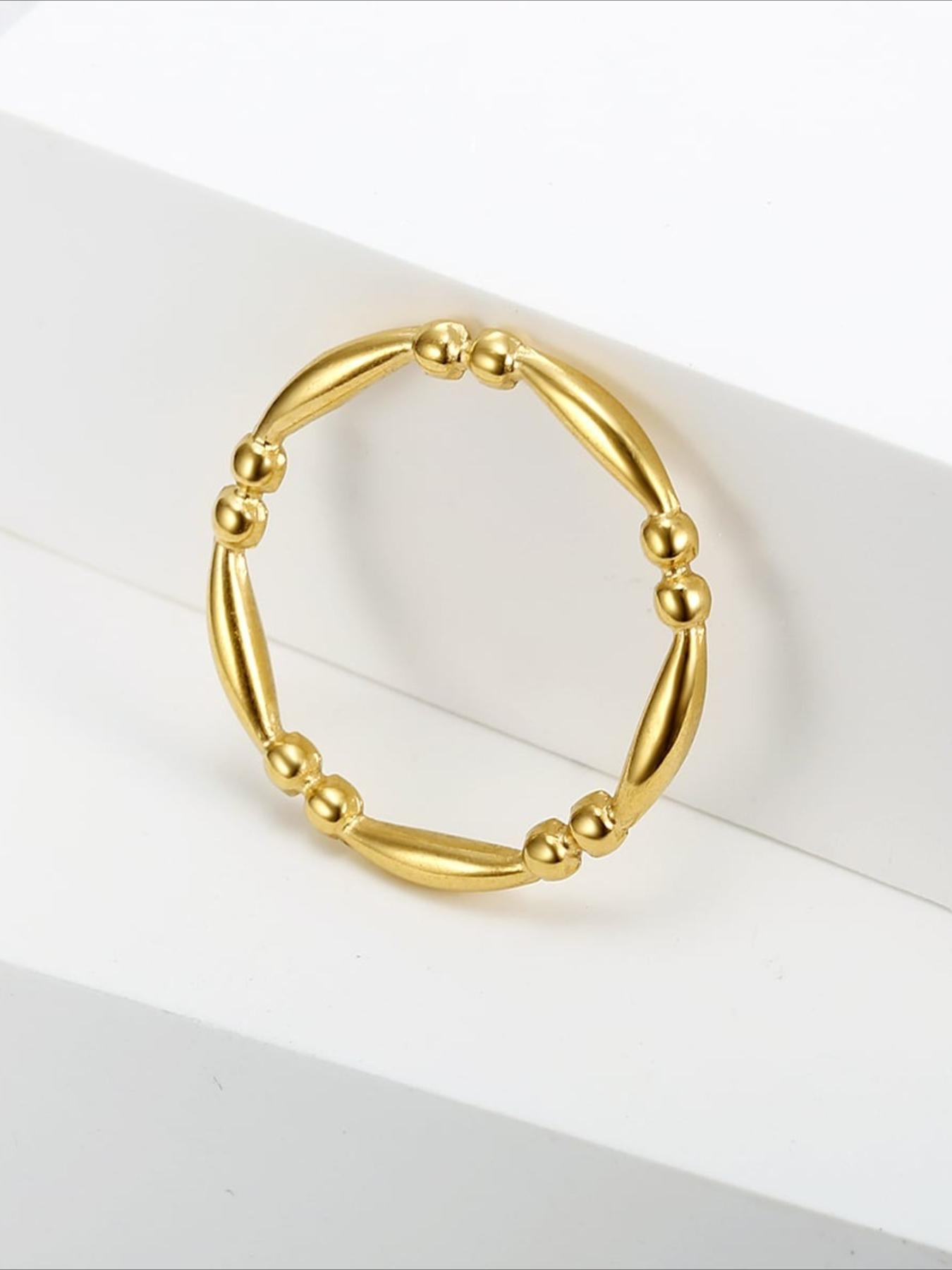 Exquisite Round Bead Bamboo Knot Design Stainless Steel Ring, Waterproof, Sweat Proof, Non Fading, Anti Allergic, Stackable, Plain Circle, Versatile Daily Commuting Accessory