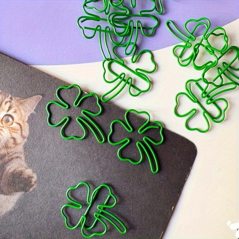20pcs Green Four-Leaf Clover Paper Clips - Creative Metal Binder Clips, Stylish Office Supplies for Organizing Documents, Lucky Charm Design
