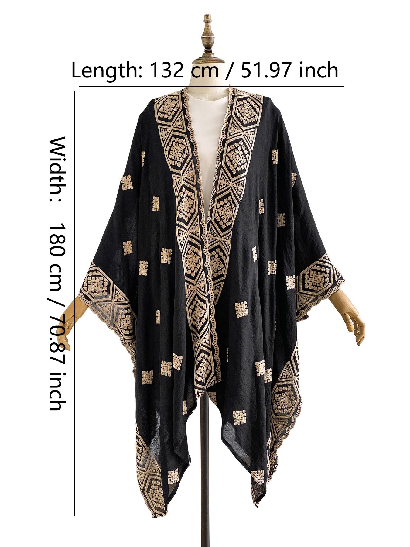 Boho Ocean Embroidered Split Scarf, Loose Fit Elegant All-Season Style, Perfect for Beach Vacations, Commuting and Dates