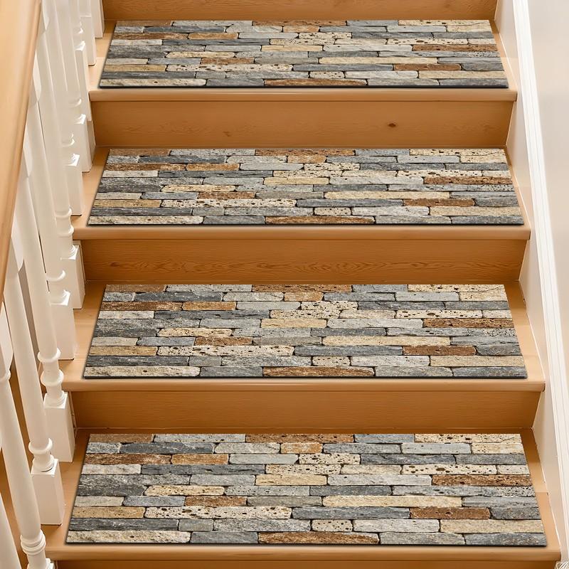 6/8/15 Piece Stair Mat Set, Stair Tread Rug, Retro Stone Texture, Non-Slip Rubber Bottom, Indoor Outdoor Use, Perfect for Kids, Elderly, Pets