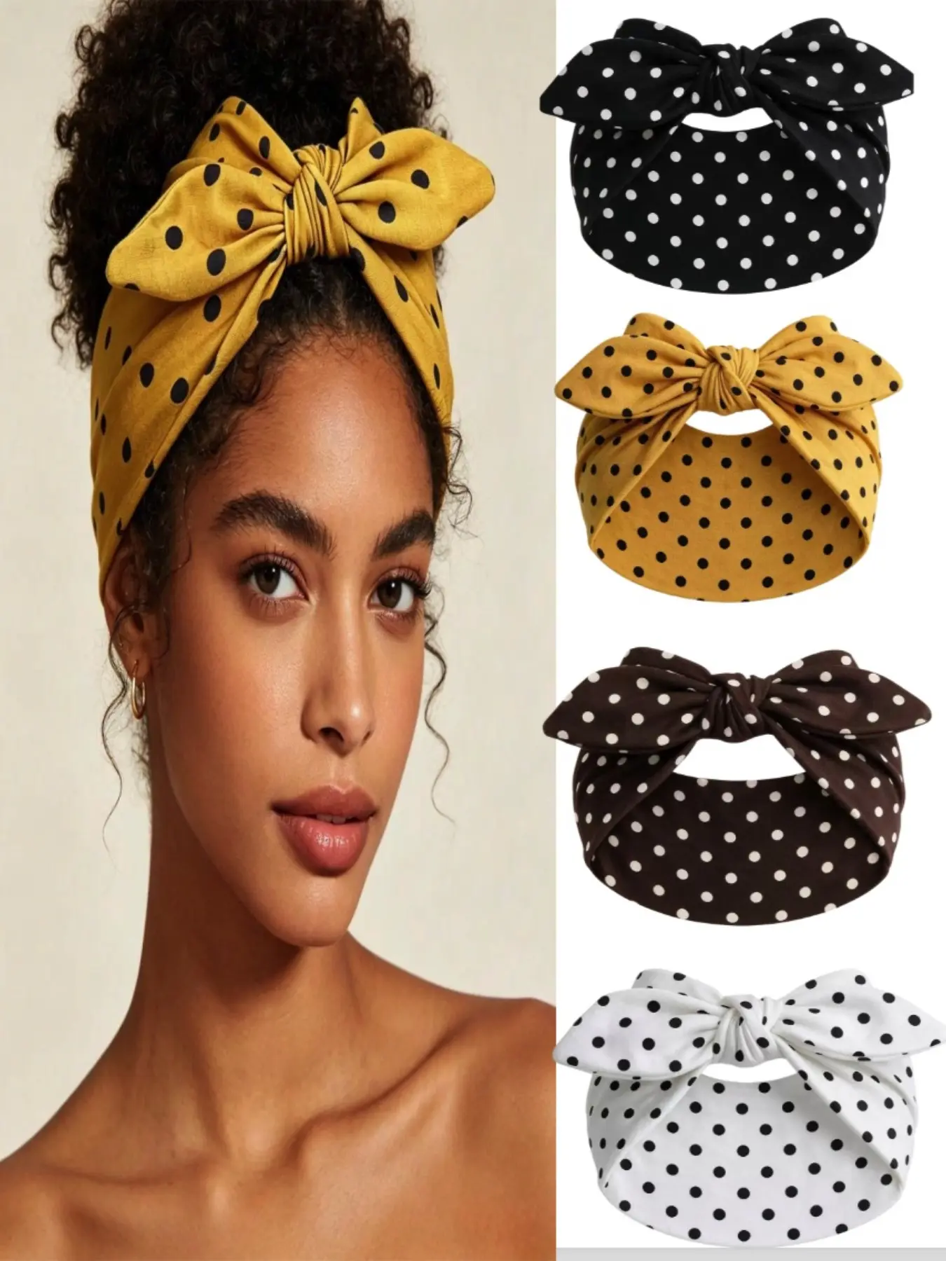 New Back-To-School Polka Dot Bunny Ear Hairband Set, Wide Elastic Bow Hair Accessory, Cute Women's Hair Decor, Fall Winter Festival Style