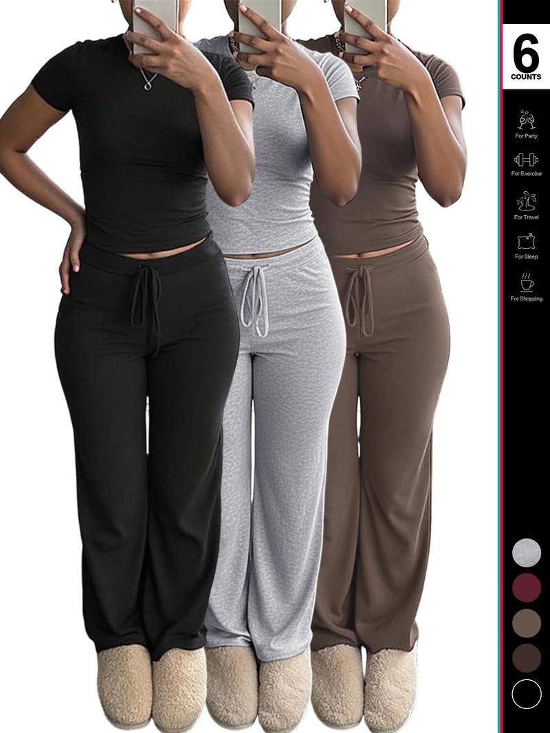 2026 Women's Two-Piece Y2K, Fitted Baby Tee & High-Waist Flare Lounge Pants, Stylish Loungewear Tracksuit Set, Sweatsuit Set