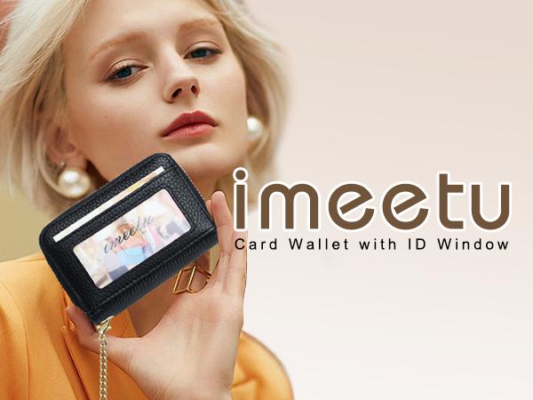 Genuine Leather Mini Compact Purse, RFID Credit Card Holder, Businese Card Case, RFID Blocking Chain Wallet for Women