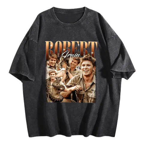Retro 90s Robert Irwin Zookeeper Graphic T-Shirt - Short-Sleeve Round Neck Cotton Menswear, Casual Y2k Streetwear, Wildlife Photo Nod, Matching Wildlife Photographer Fan Gift, Graphic Pattern Grabs Eyes