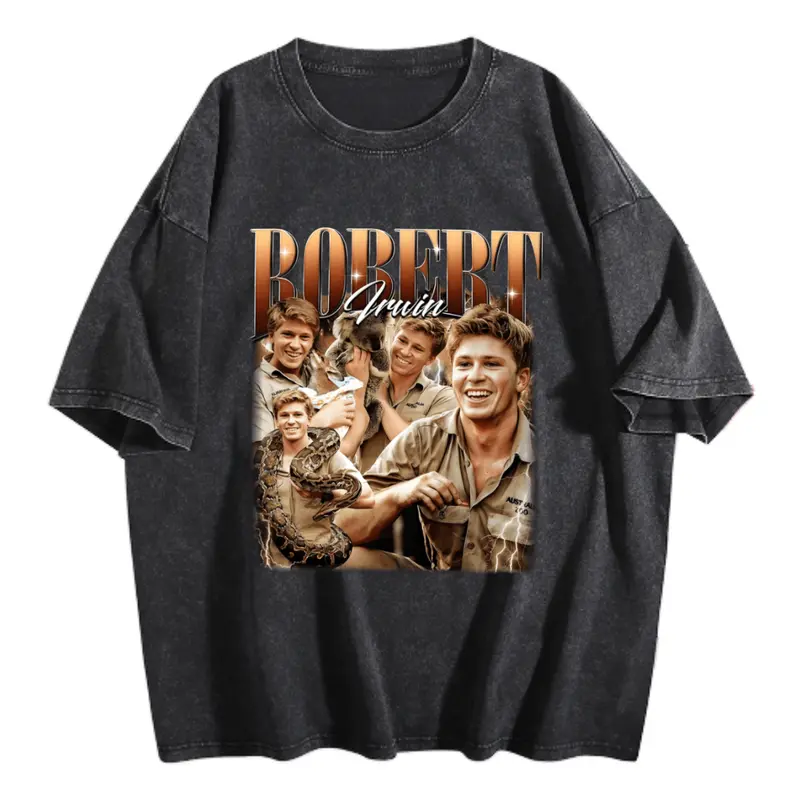 Retro 90s Robert Irwin Zookeeper Graphic T-Shirt - Short-Sleeve Round Neck Cotton Menswear, Casual Y2k Streetwear, Wildlife Photo Nod, Matching Wildlife Photographer Fan Gift, Graphic Pattern Grabs Eyes