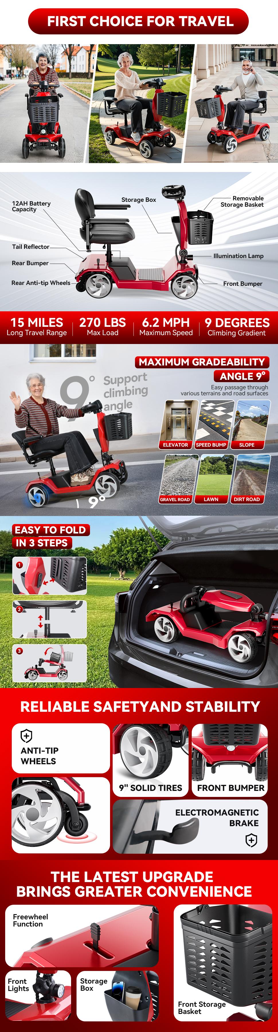 HOMYKING Foldable Electric Scooter for Elderly & Adults Comfortable 300lb Cushion 15km Range 100lb Foldable Design Christmas Gifts Black Friday Specials