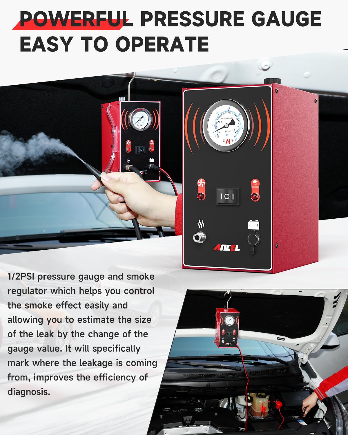 ANCEL S200 Smoke Machine Automotive with Built-in Air Pump and Pressure Gauge, Evap Smoke Machine Leak Detector, Dual Mode Auto Fuel Pipe System Vacuum Leak Smoke Tester for All Car/Motorcycle/Truck
