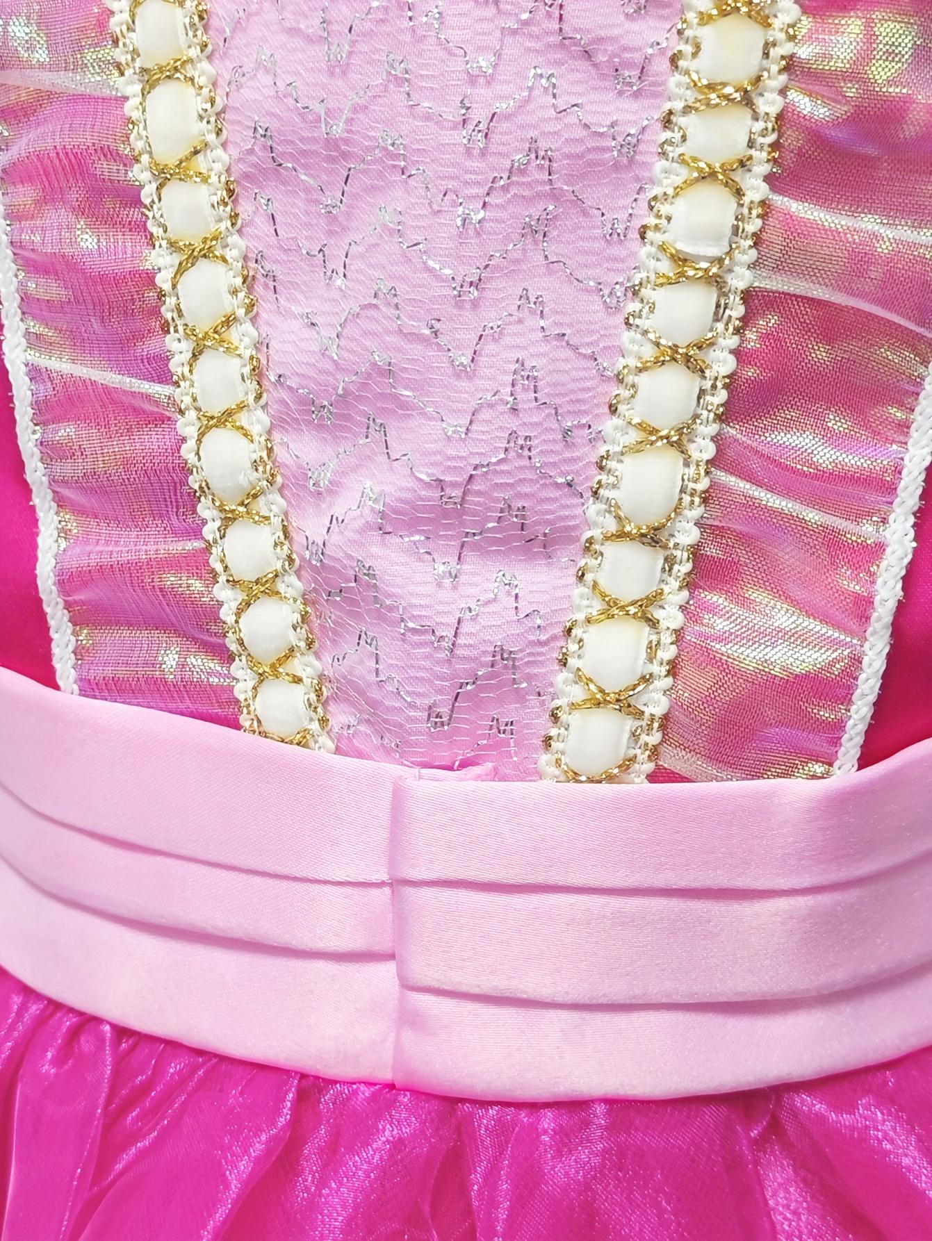 Girls' Full-Length Tulle Skirt Princess Look Formal Dress, Elegant Pink Party Wear with Crown Set, Halloween-Christmas Role-Playing Costume Gift Outfit