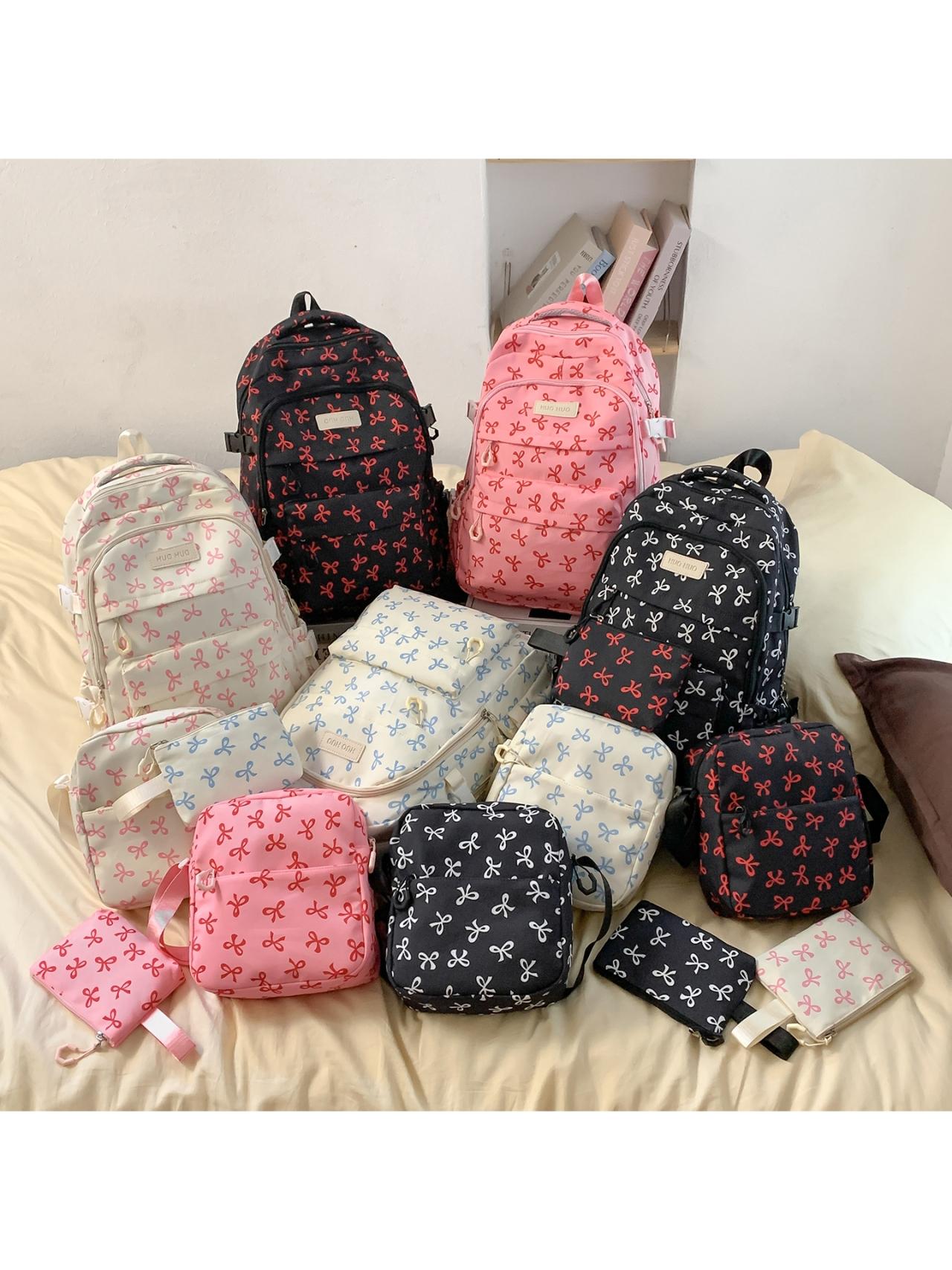 2026 New Cute Waterproof Nylon Backpack, Daypack, Large Capacity School Style High-Quality Girl's Waterproof Zip Backpack Set, All-Over Print, All Seasons
