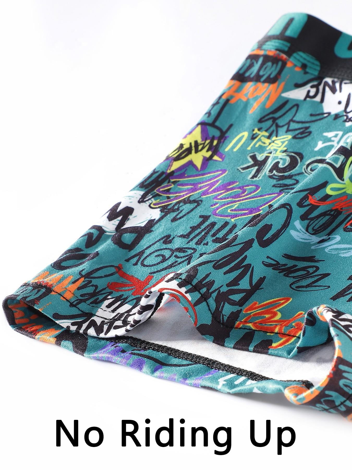 3-pack men's boxer briefs, trendy graffiti prints, soft and breathable, street-style underwear