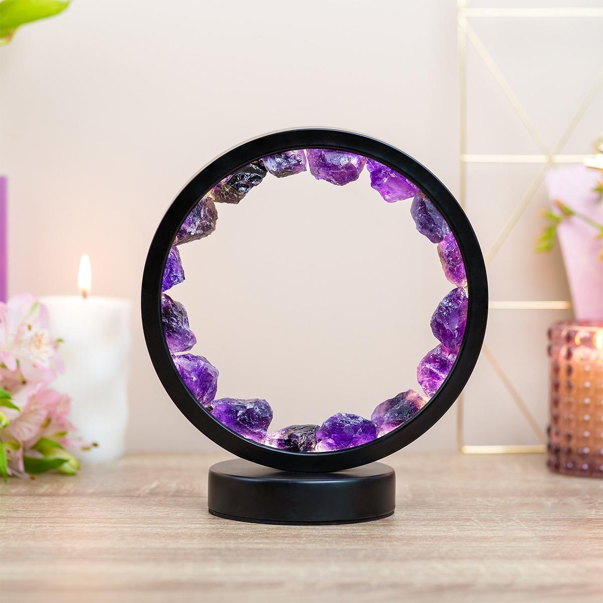 Rechargeable Amethyst Quartz Lamp, Soothing LED Night Light, Elegant Bedside & Desk Decor, Energy-Saving, Versatile Accent for Bedrooms