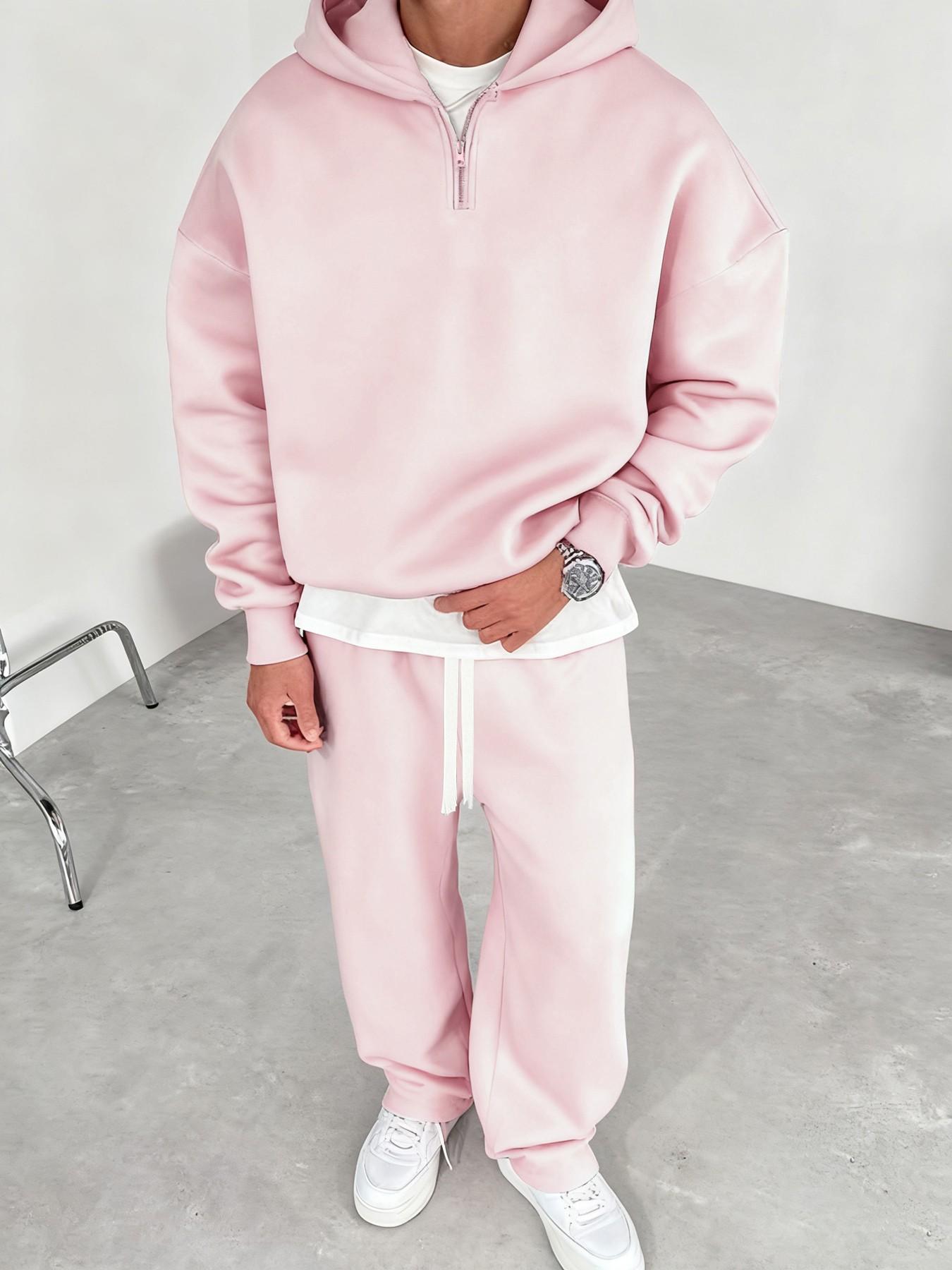 Men's Light Blue Half-Zip Hoodie & Sweatpants Set, Heavyweight Oversized Loungewear, Casual Jogger for Spring & Fall, 9 Colors