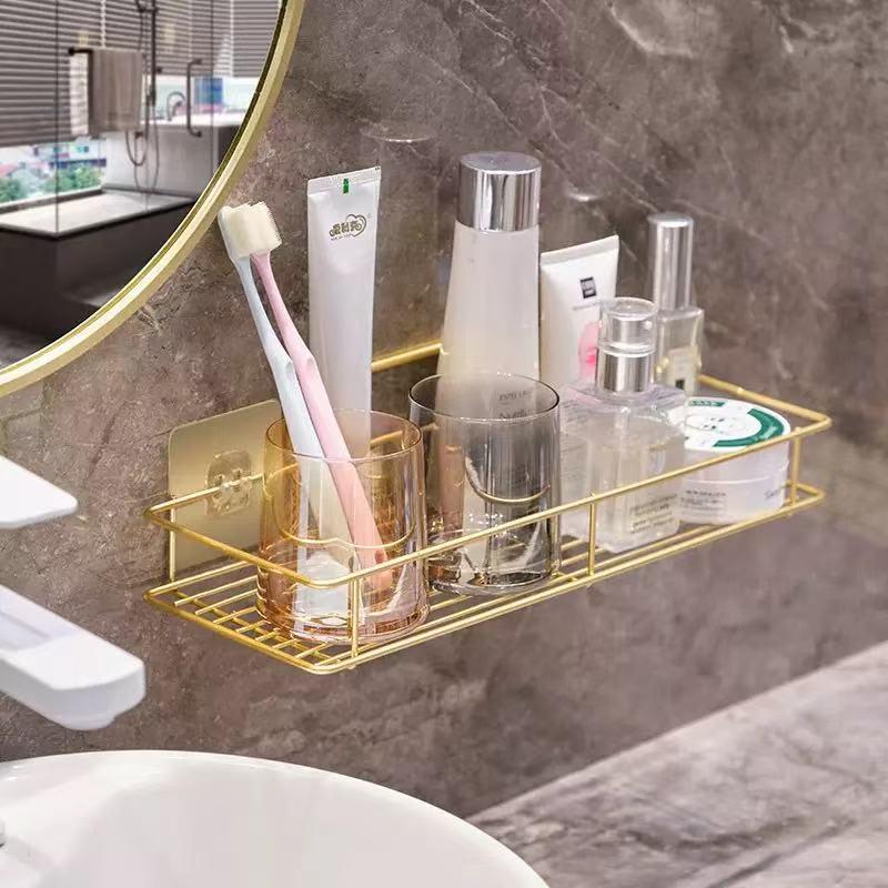 Wall-Mounted Bathroom Shelf, Luxury No-Drill Soap Dish Holder, Wall Rack for Bathroom Accessories, Space-Saving Vanity Organizer