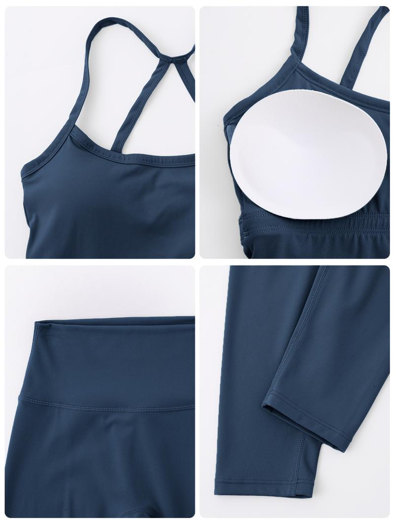 2 Piece Women's Tank Top and High Waist Pants Set, Removable Padding and Breathable Design for Yoga and Fitness, Tight-Fitting Outdoor Sport Gym Yoga Outfit