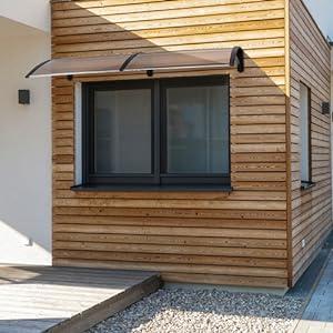 Ubesgoo Window Awning Door Canopy 77"x35.4", Polycarbonate Cover Front Door Outdoor Patio Awning Canopy UV Rain Snow Sunlight Protection Hollow Sheet, Brown Board & Black Bracket