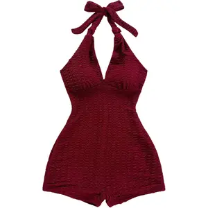 Women's Wear MakeMeChic Women's Halter Short Rompers Summer One Piece Jumpsuits Backless Shapewear