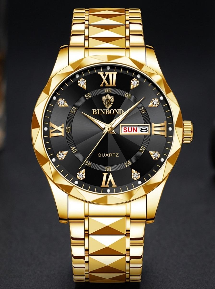 Men's Business Fashion Rhinestone Decor Analog Quartz Watch, Calendrier Waterproof Watch for Party, Daily Decor, Trendy Exquisite Watch for Birthday Gift with Box, Business Fashion Watches