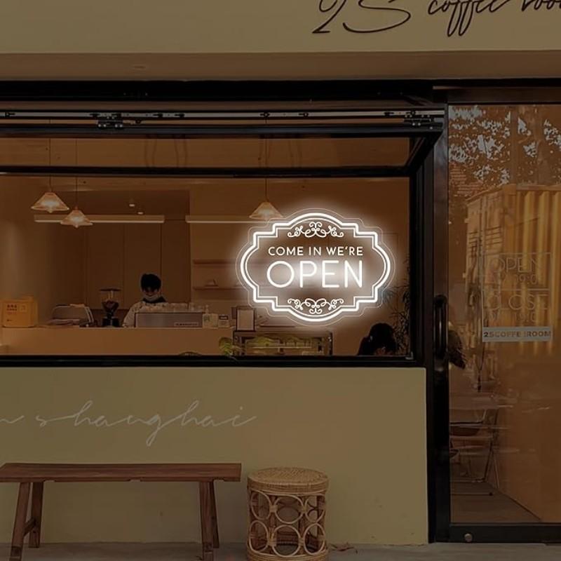 Neon Open Sign LED Welcome We Are Open, Adjustable Brightness, 16.73x12.4 Inches, for Store Windows, Glass Doors, Shops, Cafes, Restaurants