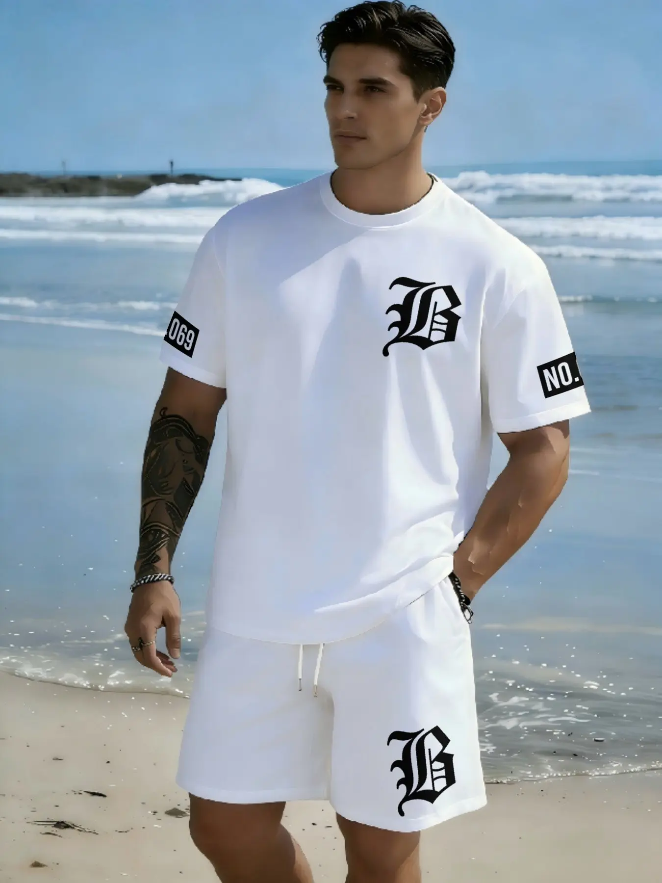 New Couples Matching T-Shirt and Shorts Set, Same Sizing for Men and Women, Sold as a Single Set, Purchase One Men's Set and One Women's Set for a Pair