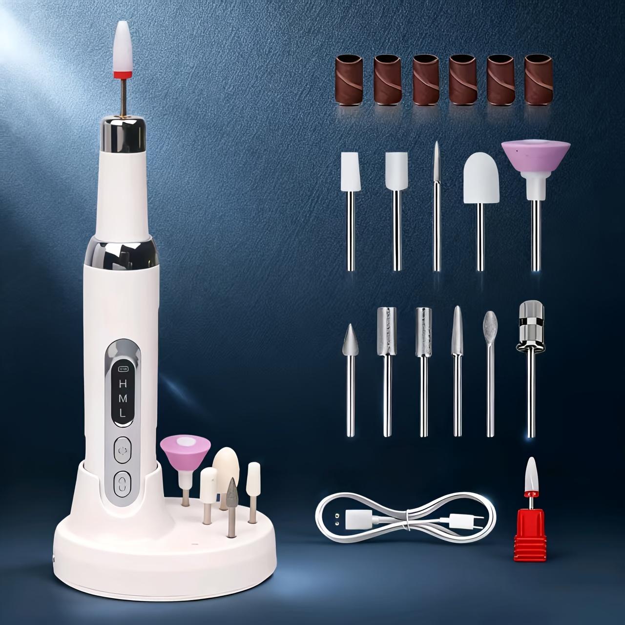 Silent Rechargeable Electric Nail Drill Kit, Wireless Charging, Professional Manicure & Pedicure Set, Includes 12 Bits, USB Cable