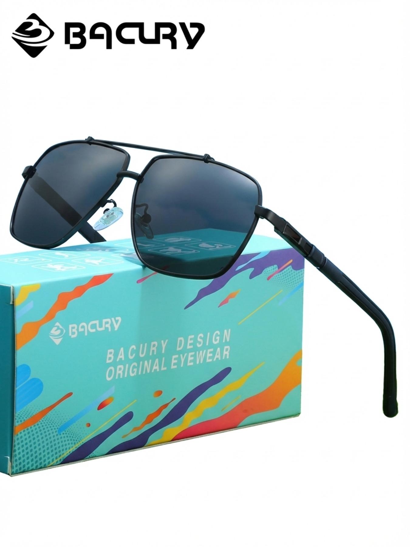 BACURY Stainless Steel Non Deformable Polarizing Film For Men And Women, Square Frame Sunglasses, Versatile For Street Wear, Daily Travel, Uv Protection, Driving And Hiking To Reduce Glare