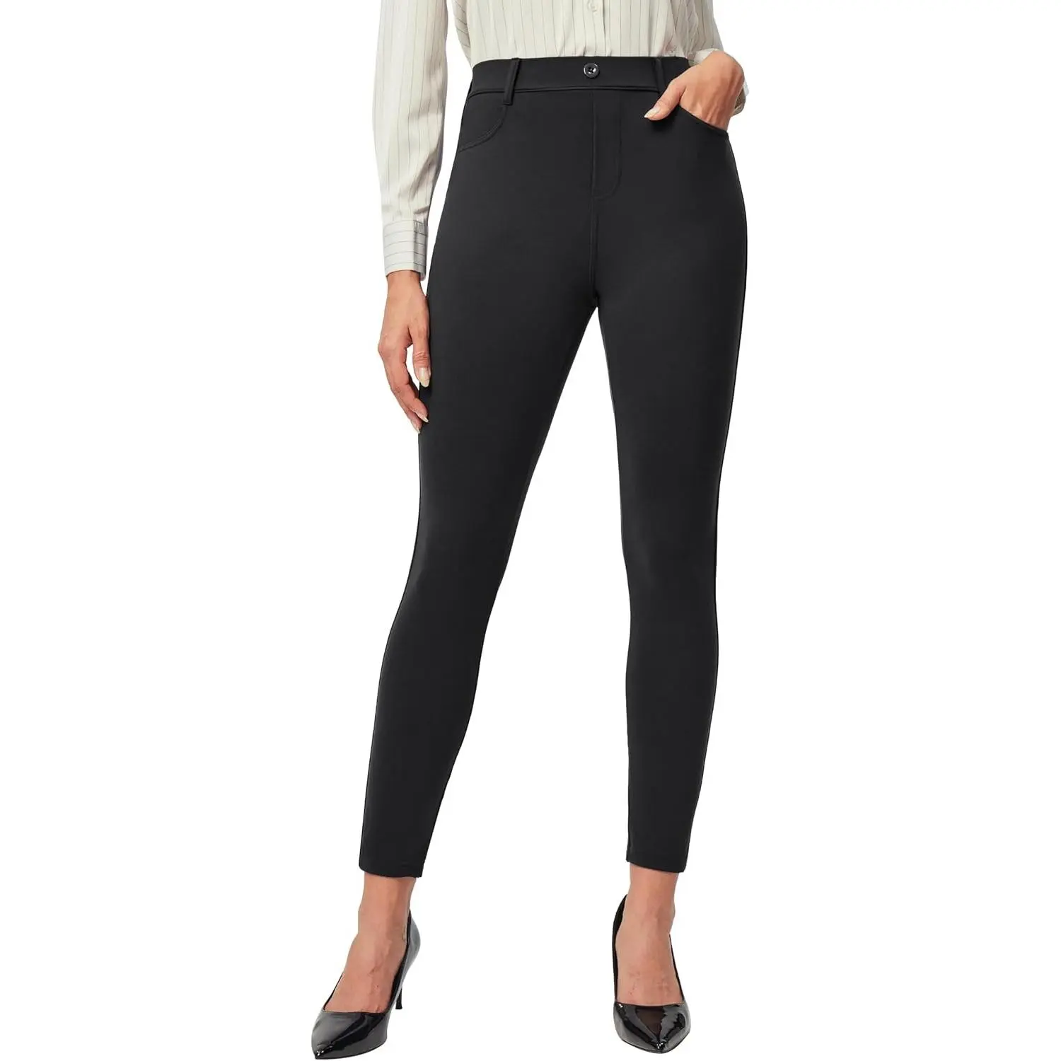 Women's Stretch Dress Pants Business Casual Skinny Pull-On with 2 Pockets, Tummy Control, No Digging Waistband, All-Day Comfort for Office, Interview, Daily WearGift