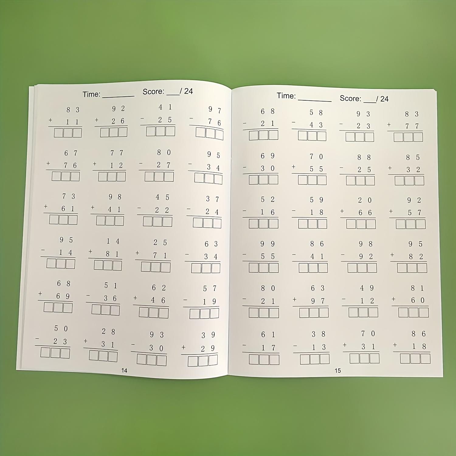 32-Page children's math workbook, multiplication, division, addition and subtraction within 1000, math learning, practice activity worksheet, School Supplies