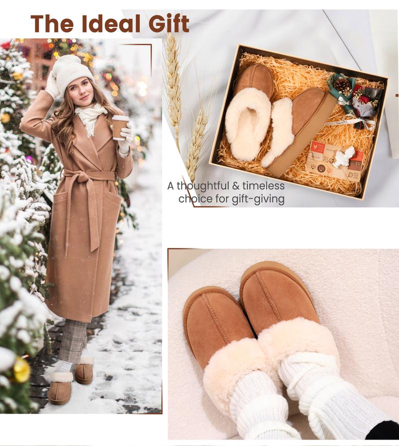 Fuzzy Platform Slippers for Women - Women's Casual Winter House Slippers - Brown, Faux Fur & Shearling Blend - Women's Size