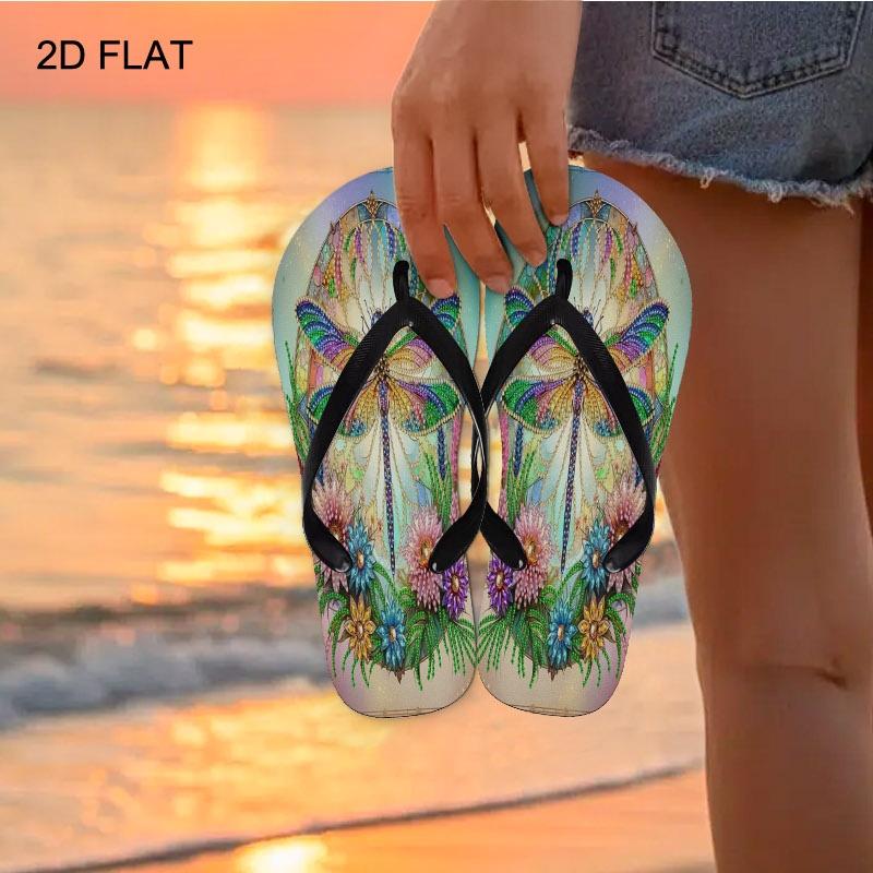 Women'S Fashion Flip Flops, Dragonfly And Floral Jeweled Design, Multiple Colors And Sizes Available, Comfortable for Daily Wear, Stylish Summer Sandals with Intricate Gem-Like Details, Trendy Ladies' Beach And Casual Shoes, Women Shoes
