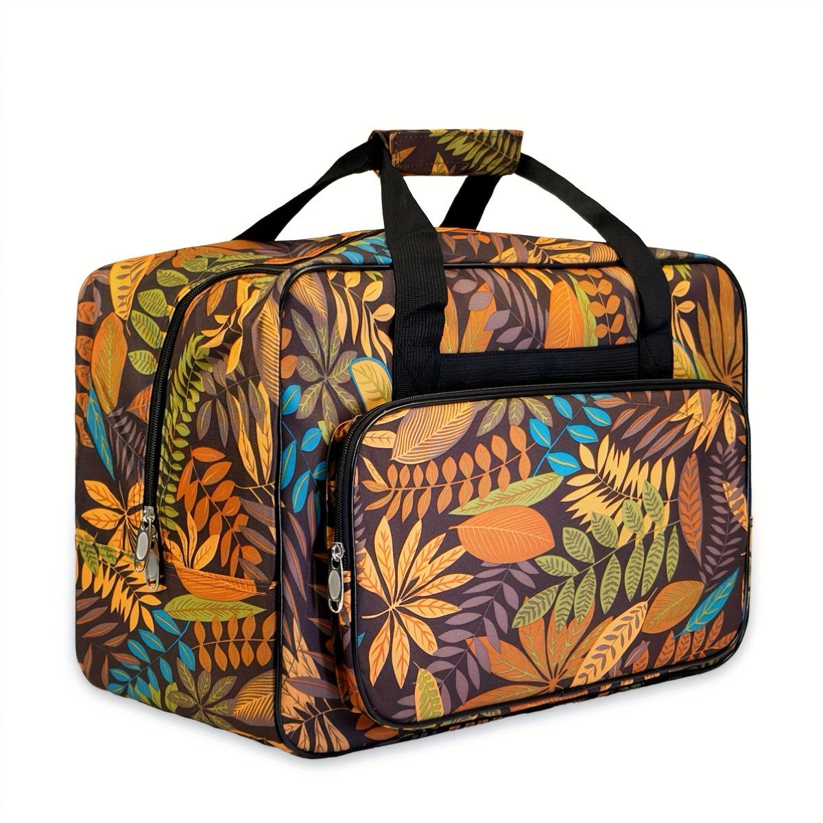 1pc Fabric Sewing Machine Carry Case with Pocket, Mixed Color Leaf Pattern, Universal Travel Tote Storage Bag for Most Standard Sewing Machines