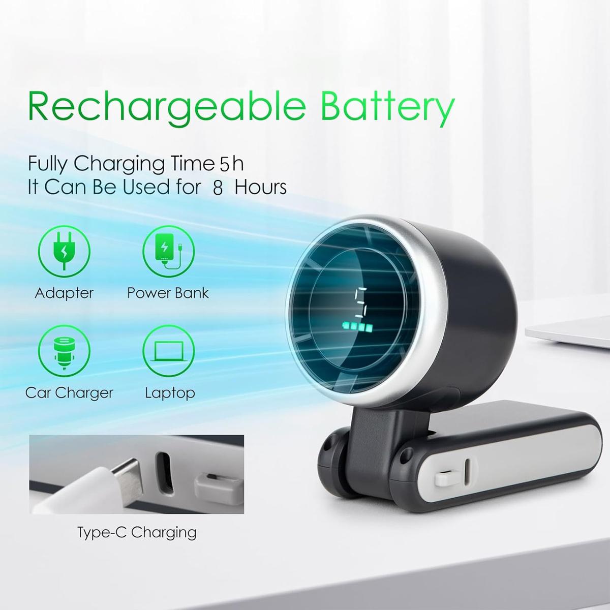 Portable Handheld Mini Turbo Fan USB Rechargeable Travel Neck Fan with 5 Speeds 3600mAh Battery & 15000 RPM Speed Up to 8 Working Hours 3 in 1 Foldable Personal Cooling Fan for Travel Home Black Pink