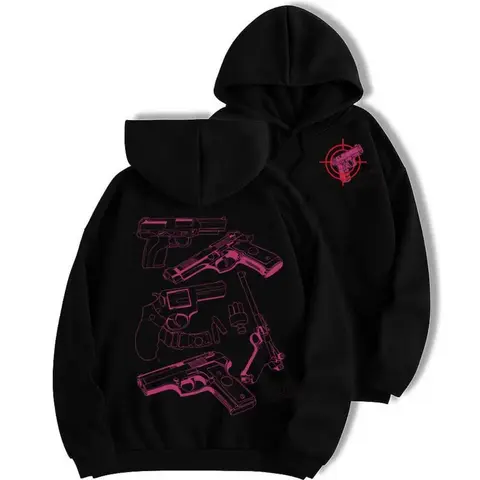 Relaxed Fit Gothic Hoodie with "In Glock We Trust" Witch Graphic, Unisex Fleece Pullover for Couples, Casual Halloween Streetwear, , M, Party, Tops, Sweatshirts, Menswear, Long Sleeve, New Year, Aesthetics, Thanksgiving