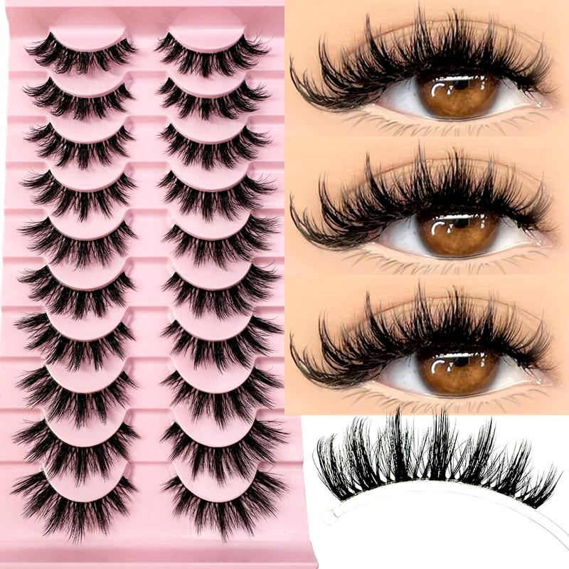 10Pairs Clear Band Lashes Of Luxurious 3D Fluffy False Eyelashes - Thick, Wispy, 3D Volume, Reusable, Soft, Lightweight, Faux Mink Strip Lashes For Dramatic Eye Makeup Look