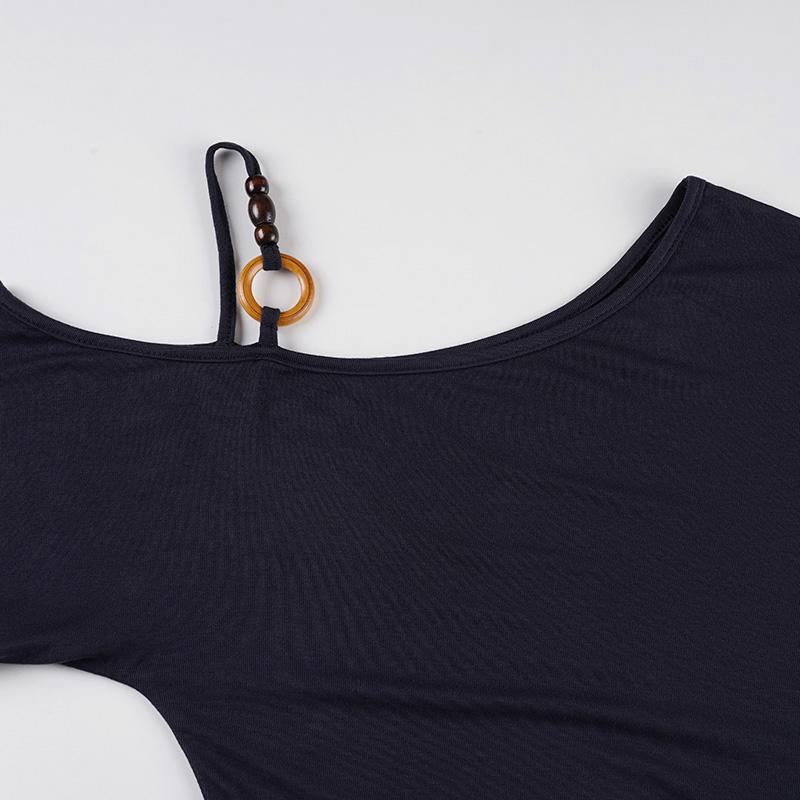 Women's Street Style Vintage Beaded Asymmetrical Batwing Sleeve Top, Fitted Waist Retro Shirt for Spring & Fall Casual Wear, Casual Classy Top