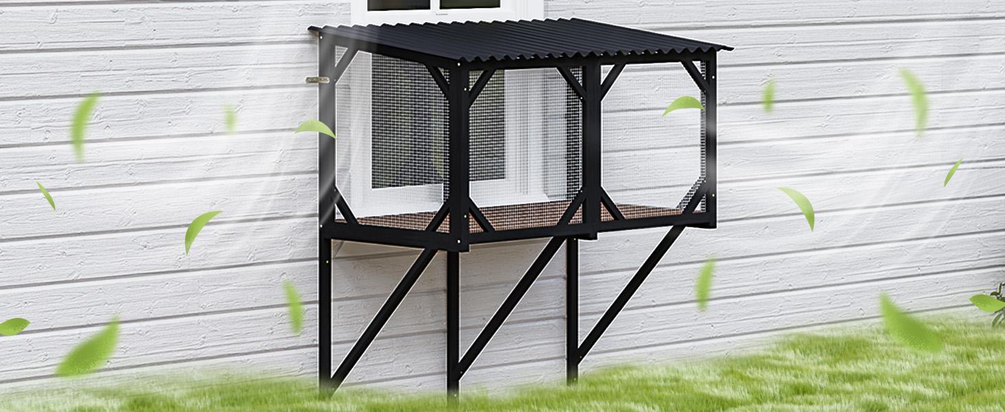 LEMBERI Cat Window Box, 43.3" Catio Outdoor Cat Enclosure for Sunbathing, Napping & Overlooking, Sturdy Window Perch for Large Indoor Cats - All Weather Use, Nature Friendly Design