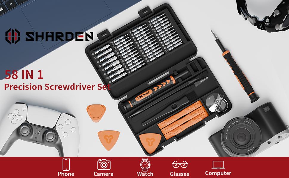 SHARDEN 58 in 1 Small Precision Screwdriver Set with Magnetic Sockets, Includes Case for iPhone, MacBook, PC, and More Electronic Tools Kit