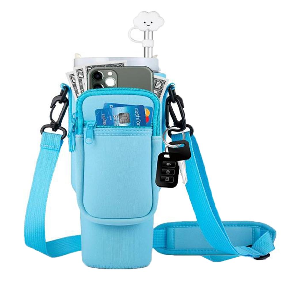 Water Bottle Carrier Bag with Phone Pocket for Stanley Cup 40 Oz, Adjustable Strap, Portable Drinkware Accessory